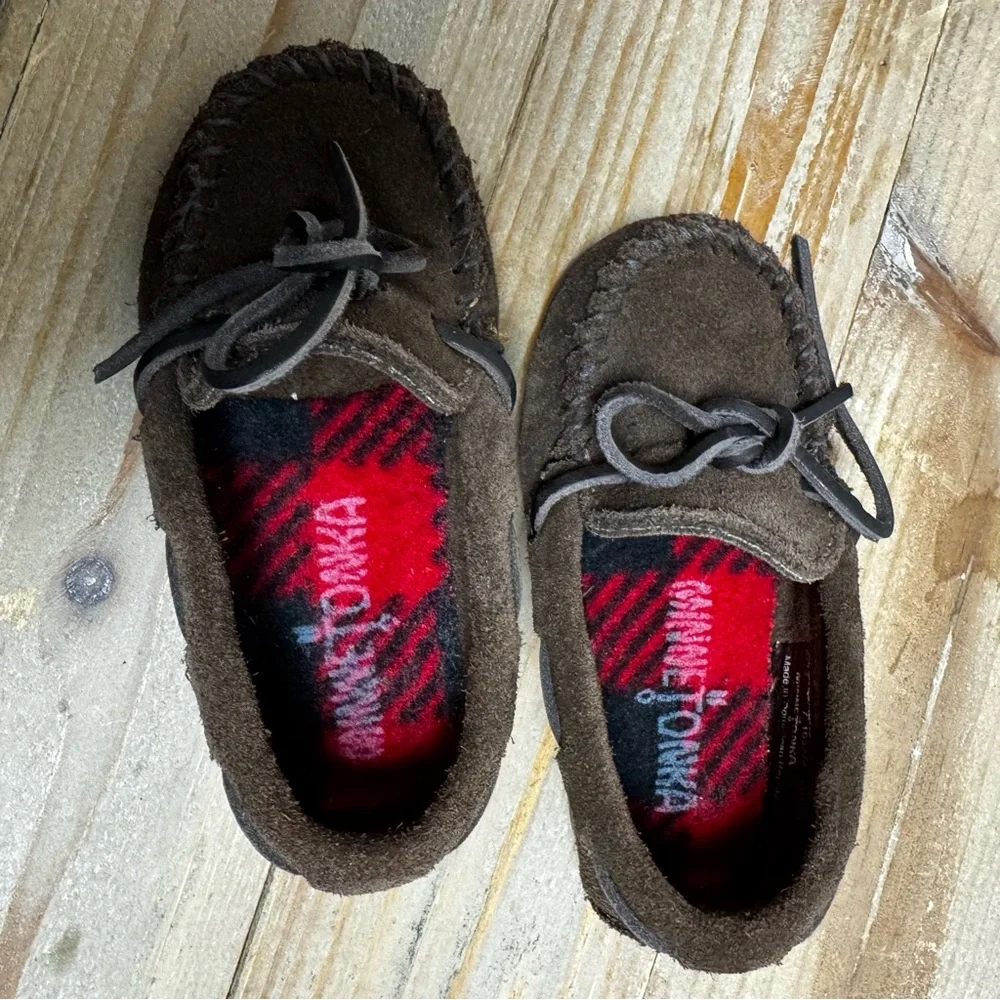 Minnetonka Little Kids Toddler Dark Brown Suede‎ Boat Moccasins Size 7